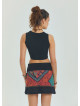 Snap Closure Patchwork Wrap Black Mini Skirt 4669
